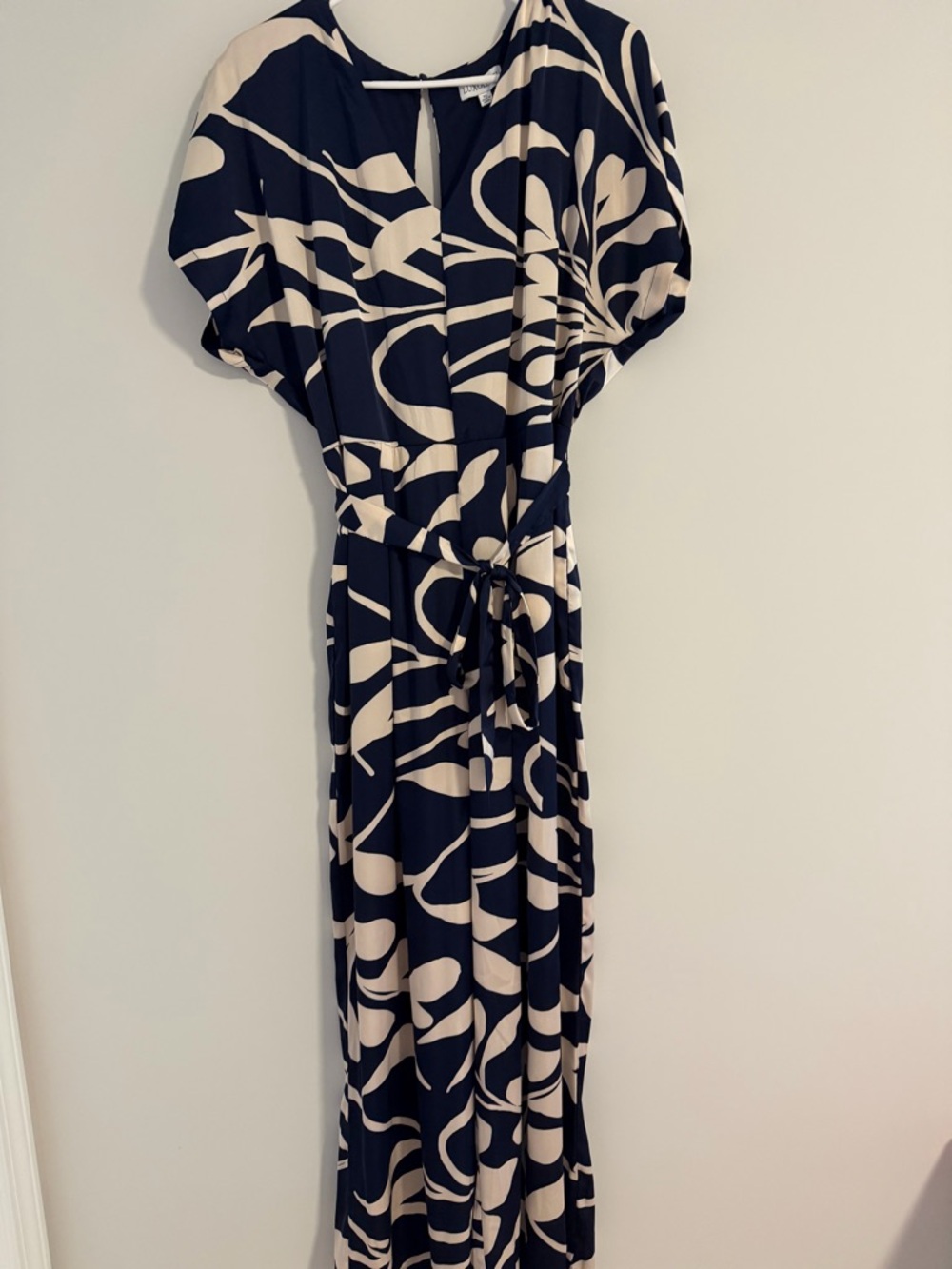 Luxology Black and Cream Abstract Tie-Waist Jumpsuit